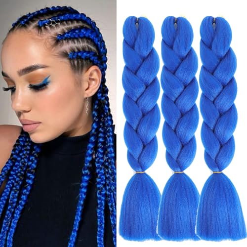 Herina Blue Braiding Hair For Braids 3pcs Blue Hair Extensions High Temperature Jumbo Braiding Hair For Braids(3pcs/pack)
