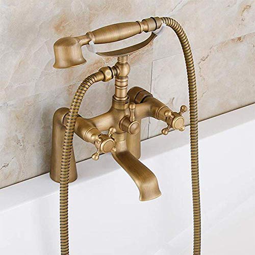 Robinet baignoire bronze antique double commande avec douchette rétro