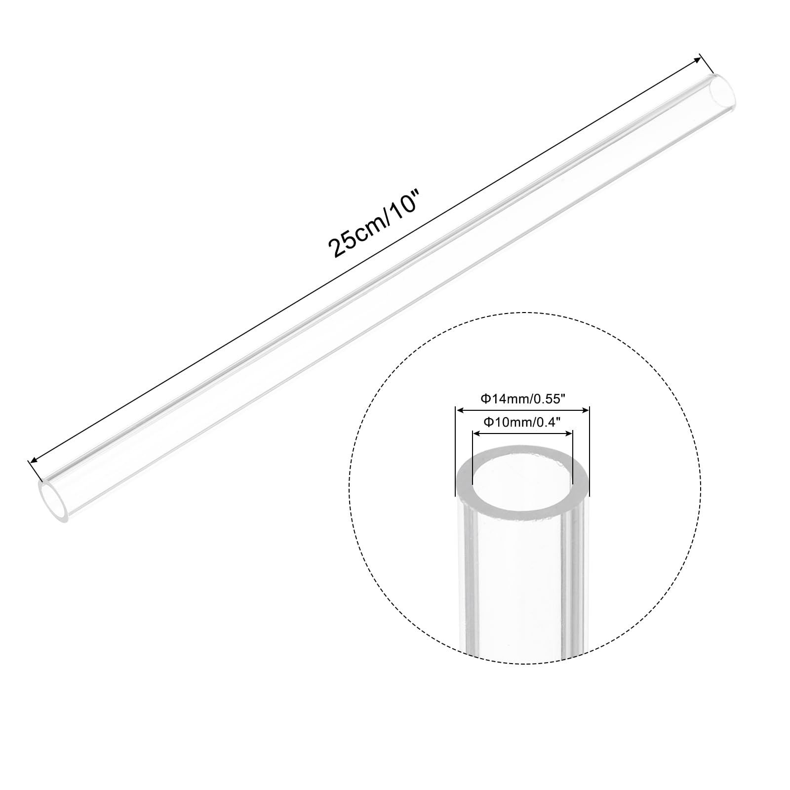 QUARKZMAN Tubo In Acrilico Trasparente Rigido Rotondo 10mm(0.4") Diametro Interno 14mm(0.55") 25cm(10") Per Lampade E Lanterne, Sistema Di Raffreddamento Ad Acqua