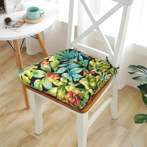 In4 Care Indoor/Outdoor Tufted Seat Cushions With Ties Set Of 2, 19 Inchx19 Inch Chair Cushions For Dining Chairs, Waterproof Overstuffed Chair Pads For Garden Patio Kitchen Home-Tropical Green Leaves thumb #6
