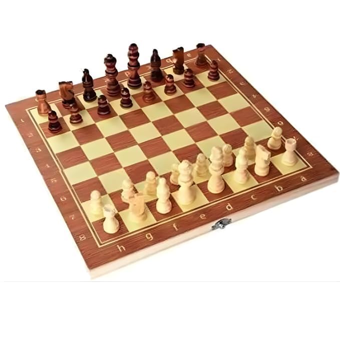 Image of Wooden Chess Board Educational Toys Travel Chess Set with Folding Board for Kids and Adults Indoor Outdoor Educational Travel Toys Wooden Color 12 Inch (Brown Chess) (Chess Game 12 inch)