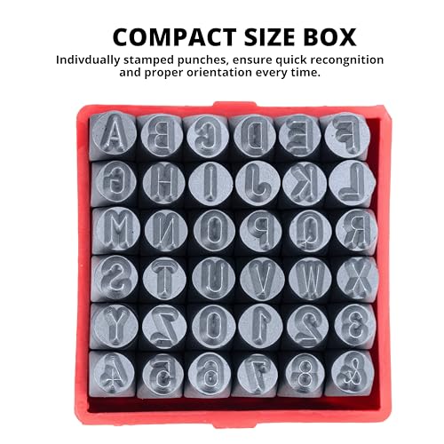 Image of NEIKO 02631A Number and Letter Punch Set with Heat-Treated Steel Punches, Imprinting & Arts and Crafts, 1 /8 inch (3 MM) Shaft, 36 Pc Stamp Set, Uppercase Letter & Number Punch Set (A-Z / 0-8 / inch& inch)