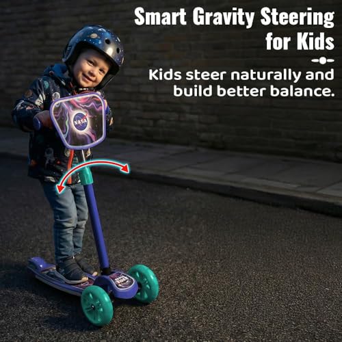 Image of StarAndDaisy X NASA Kick Scooter for Kids 3+ Years, Foldable Skate Scooter for Children Boys & Girls with Multi-Level Height Adjustment, LED Wheels and Brakes -(Officially Licensed) Blue