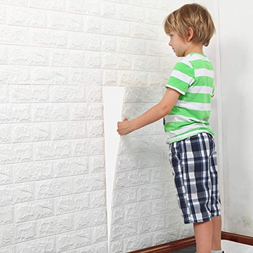 Image of Vinyl Self Adhesive Brick Design 3D Wall Stickers DIY Wallpaper for Home Hotel Living Room Bedroom & Cafe - White -1 Piece (70 X 77 Cm)