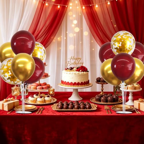 Image of TONIFUL 6 Set Wine Red Gold Balloon Stand Balloon Centerpieces for Table
