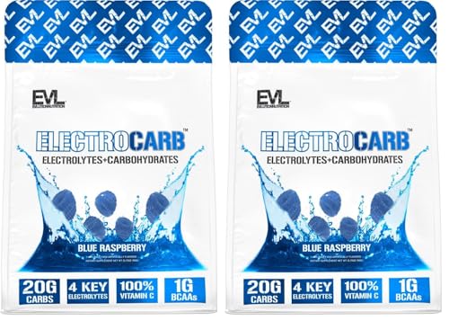 Image of Evlution Nutrition ElectroCarb - Electrolytes + Carbohydrates - Hydration Support, Endurance & Muscle Recovery - 20g Carbs, 4 Key Electrolytes & 1g BCAAs - Blue Raspberry - 30 Servings (Pack of 2)