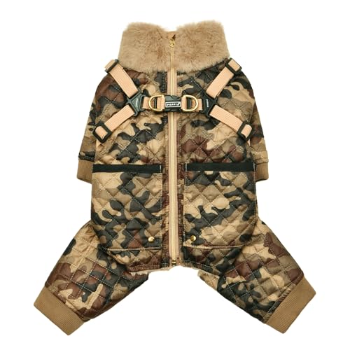 Puppia Bylur Winter-Overall mit Stehkragen, durchgehendem Reißverschluss, warm, mit integriertem Geschirr, für kleine und mittelgroße Hunde, Beige, Größe L