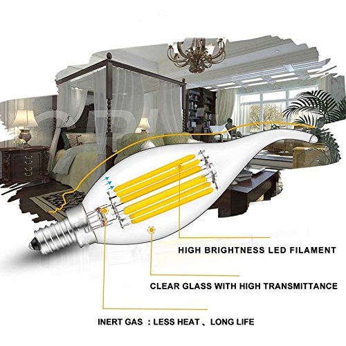Ctkcom 4W Dimmable Led Candelabra Bulb(4 Pack)- E14 Base Antique Candelabra Light Bulb 40W Equivalent Lamp, Warm White 2700K,C35 Flame Shape Bent Tip For Vintage Style #TOP3