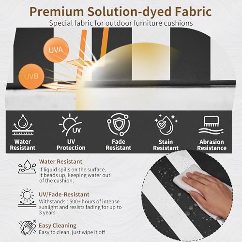 Image of 24x24 Outdoor Chair Cushions 2 Set, Waterproof Deep Seat Cushions for Patio Furniture with Removable Cover, Fade Resistant 4'' Outdoor Seat Cushion w / Ties Handle for Sofa Couch,Black White Stripes