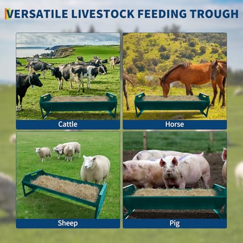 ActiveTrail 45.13\" Heavy Duty Steel Goat Feeder, Heavy Duty 22 Gallon Capacity Livestock Feed Trough, Thickened Livestock Feeder for Goats, Sheep, Horses, Cattle, Alpacas, Easy to Clean, Dark Green - Thumbnail 7