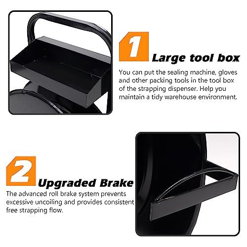 DJSUNPacoteING Distribuidor de Cintas Resistente para Cintas Poli e de Aço - Carrinho de Cintas de L