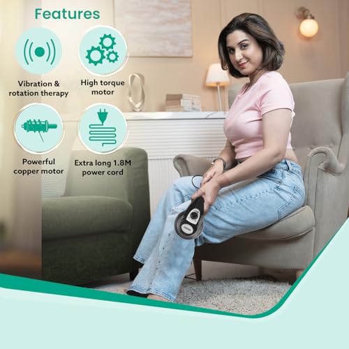 AGARO Atom Electric Handheld Full Body Massager with 3 Massage Heads, Mesh Cover, Variable Speed Settings for Pain Relief and Relaxation, Back, Arms, Leg & Foot, Black. (Image - 2)