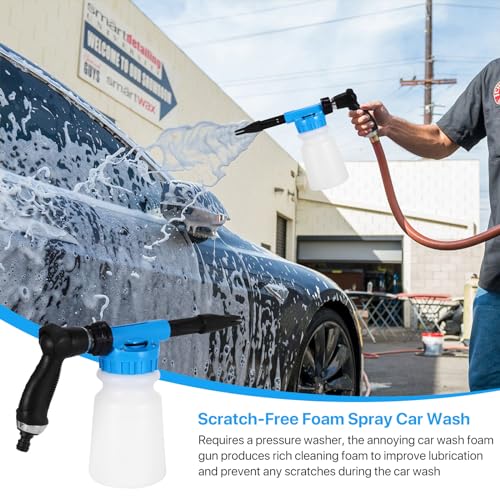 Auto-Schaumpistole, 1000ML Multifunktionale Reinigung Schaum Pistole, Einstellbare Profi Waschpistole für Auto-und Motorrad Gärten Waschen Werkzeug fit Gartenschlauch SchaumsprüHer (Blau)