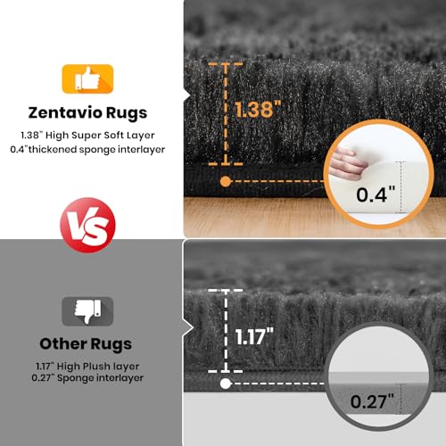 Zentavio Area Rugs for Living Room Small Carpet for Bedroom Black 3x5 Bedside Washable Soft Fluffy Shag Aesthetic Plush High Pile Throw Rug for Nursery Kids Room Dorm Room