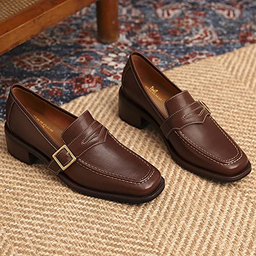 Image of MOOMMO Women Chunky Heel Penny Loafers Square Toe Buckle Slip On Comfort | Office Ladies Loafer Pumps 2 inch Stacked Block Heel Dress Loafers Oxfords Walking Dress Shoes Casual Size 4-11 M US