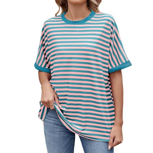 T-shirt femme oversize à rayures et manches courtes pour un style décontracté