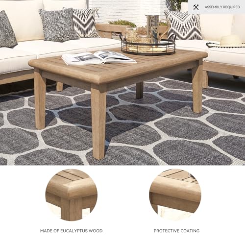 Signature Design by Ashley Gerianne Outdoor Rectangular Eucalyptus Wood Slat Top Coffee Table, Beige