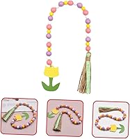 Vista 6 de Guirnalda de cuentas de madera con borlas, guirnaldas de cuentas para colgar en la pared, decoración de cuentas de madera para decoración del hogar