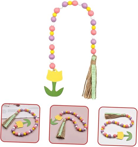 Miniatura 6 de Guirnalda de cuentas de madera con borlas, guirnaldas de cuentas para colgar en la pared, decoración de cuentas de madera para decoración del hogar