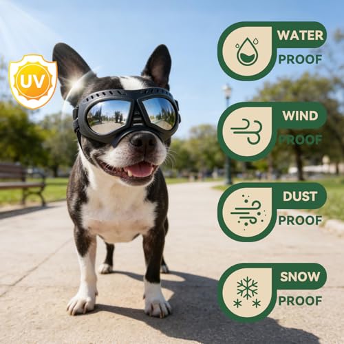 PETLESO Sonnenbrille für Hunde UV Hundebrille Einfach zu Tragen Schutzbrille für Hunde Modisches Haustierzubehör Motorradbrille für Kleine/Mittelgroße Hund