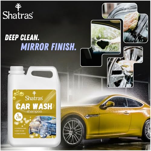 Image of Shatras Car Wash Shampoo - High Foam Car Cleaning Liquid | pH Neutral Formula | Scratch-Free Wash | Deep Cleaning & Extra Shine | Suitable for All Vehicles - 5L (YELLOW)