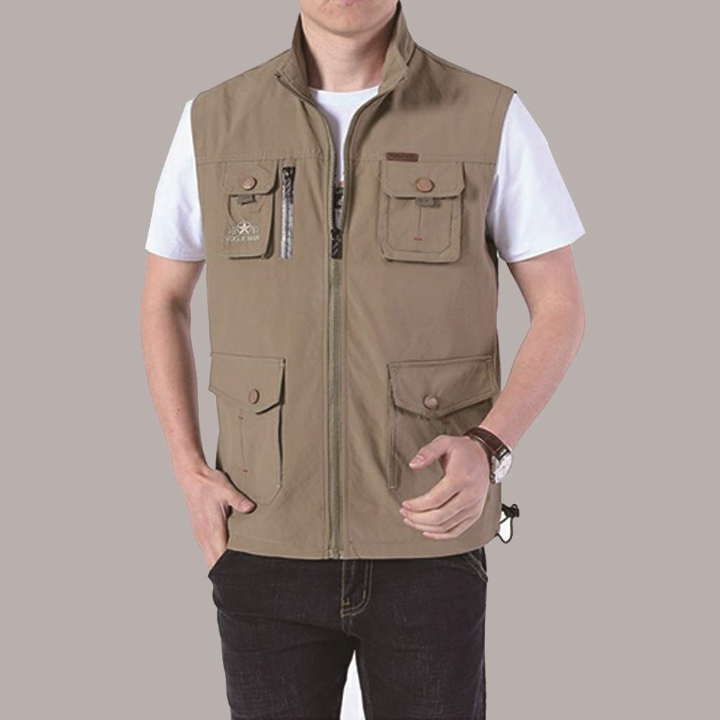 EPANO Gilet da Pesca Sottile da Uomo in Alpinismo Outdoor Multifunzionale da Pesca Gilet in Rete Multitasche (Color : Khaki, Size : XL)