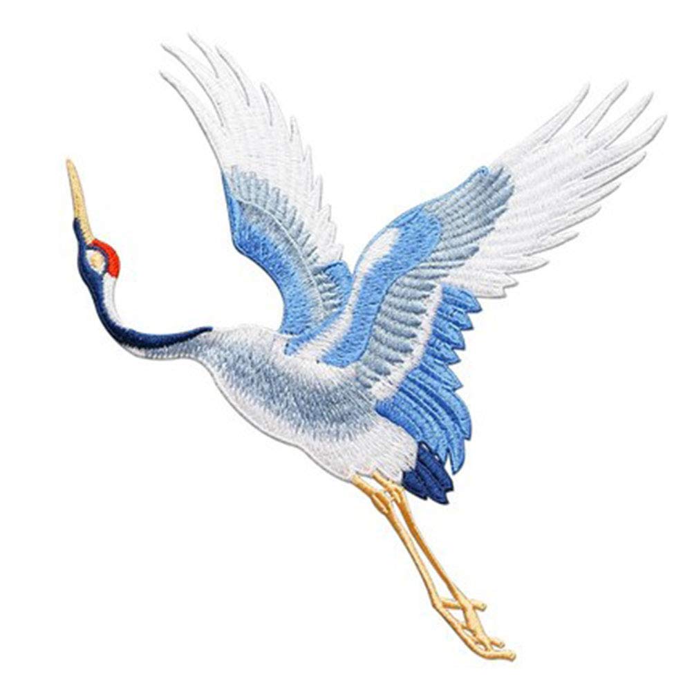 Patches for Clothing Embroidery Applique Sew on Red-Crowned Crane Birds Decor DIY Embroidered Stickers for Clothes