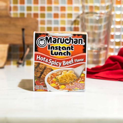 Image of Maruchan Instant Lunch Ramen Noodles, Hot & Spicy Beef Flavor - Japanese-Style Instant Noodle Soup, Easy Meal Ready in 3 Minutes - 2.25 Oz., (Pack of 24)