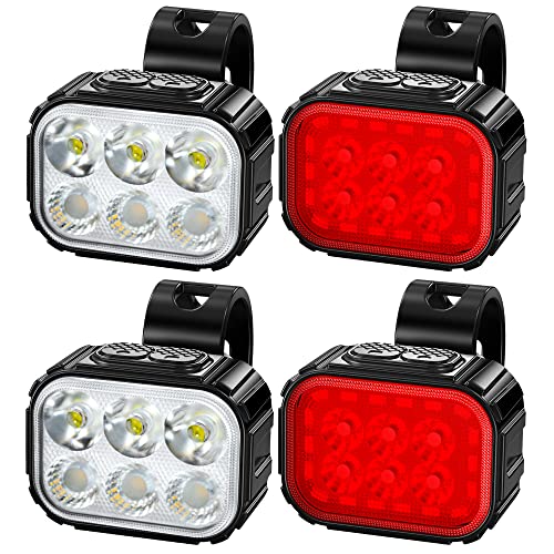 Lumière Velo Avant et Arrière, 2 Kit Eclairage Velo a LED Puissant 8/12 Modes Options IPX65 Étanche, Feux Lampe Vélo USB de Montagne ou de Nuit Lampe de Sécurité pour Les Hommes Femmes Enfants