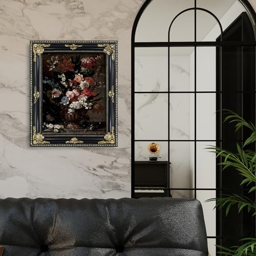 Image of Gothic Black 11x14 Vintage Picture Frame for Wall Hanging, Real Glass, Ornate Victorian Baroque Frames with Mat for 8x10 or 11 x 14 Photos