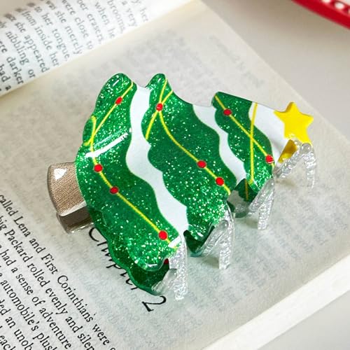 Pinza para cabello navideña diseño árbol verde miniatura 3