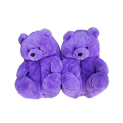 UBSS Teddy Bears Slippers, Bear Slippers Women, Plush Teddy Bear Slippers Home Soft Anti-Slip Cute Slippers (C-Purple) Cover