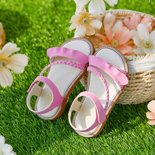 Image of PHIRAMIN Toddler Girl Sandals - Flower Girl Dress Shoes Open Toe Little Kid Flats