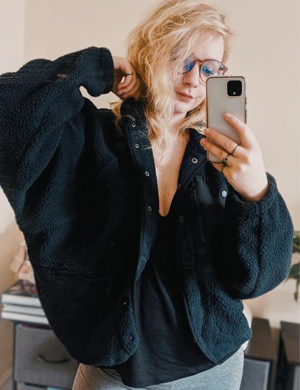 Omoone Women's Cropped Fleece Jacket Faux Fur Sherpa Coat Jackets Winter Outwear3