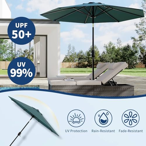 9Ft Patio Umbrella - 8 Sturdy Ribs Outdoor Table Umbrella with Crank Lift & Push Button Tilt - Market Umbrella for Pool, Deck, Yard, Garden - Turquoise