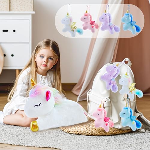 Image of Unicorn Stuffed Animal,Cute Unicorn Mommy Stuffed Animal with 4 Baby Unicorns Plush in Tummy,Kawaii Unicorn Plush Toy Gift for Kids Girls Boys