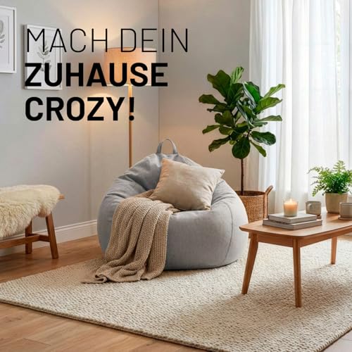 Lumaland Sitzsack Comfort Line | Indoor Beanbag 70x80x50cm mit mehr als 1 Mio. anpassbaren EPS-Perlen | Weiches & Komfortables Bodenkissen | Sessel für Kinder & Erwachsene | 120 L Volumen [Hellgrau]