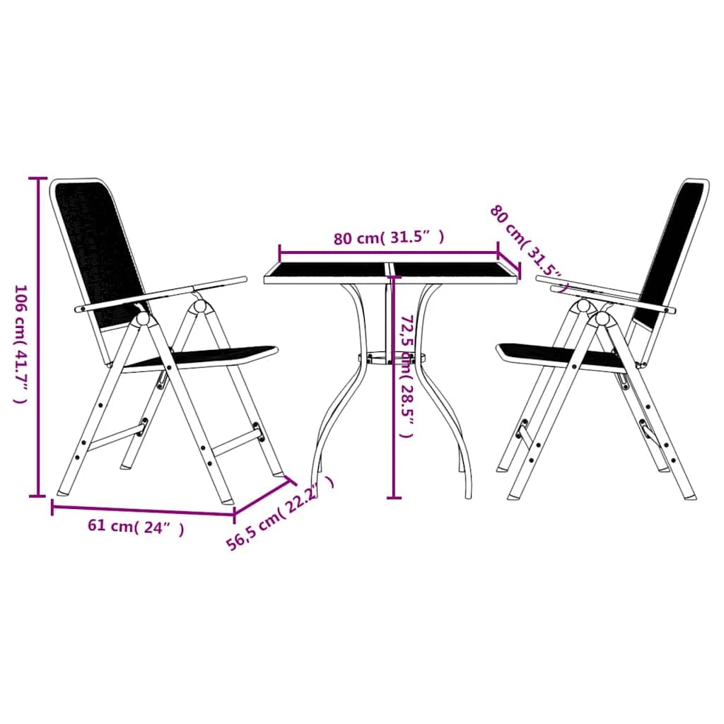 Set da pranzo da giardino, 3 pezzi, con tavolo e sedie
