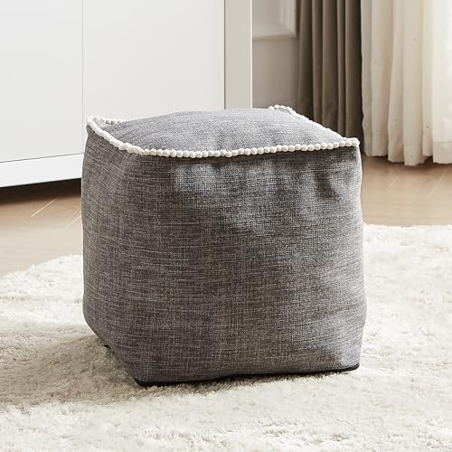 Unstuffed Pouf Cover, 17 Inch Square Ottoman Pouf Cover, Ottoman Pouf Foot Rest Footstool, Cute Soft Handwoven Footrest/Cushion for Bedroom Living Room (Coffee)