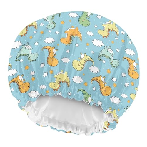 Image of Kids Satin Sleep Cap Boys Girls Sleeping Hat Beanie for Toddler Children Baby Elastic Band Hair Cover Frizzy Curly Hair Dinosaur Cloudy Print Cap Headwear