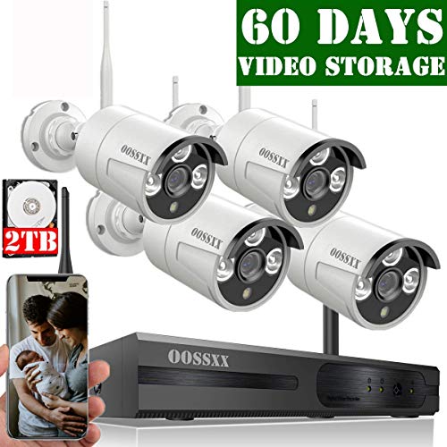 【2020 Update】 OOSSXX 8-Channel HD 1080P Wireless Security Camera System,4Pcs 1080P Wireless Indoor/Outdoor