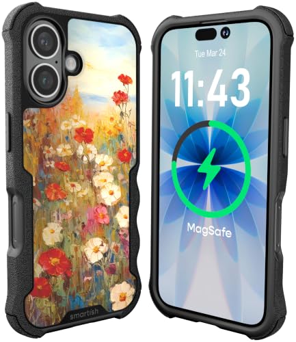 Funda iPhone 16 Gripzilla magnética de alta protección con diseño floral silvestre