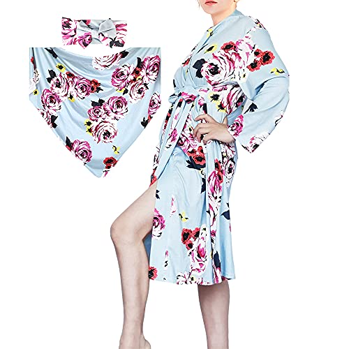 Image of QTECLOR Matching Maternity Robe and Swaddle Blanket Set for Mommy, Maternity Robes Hospital Bag Must Have New Moms Gift