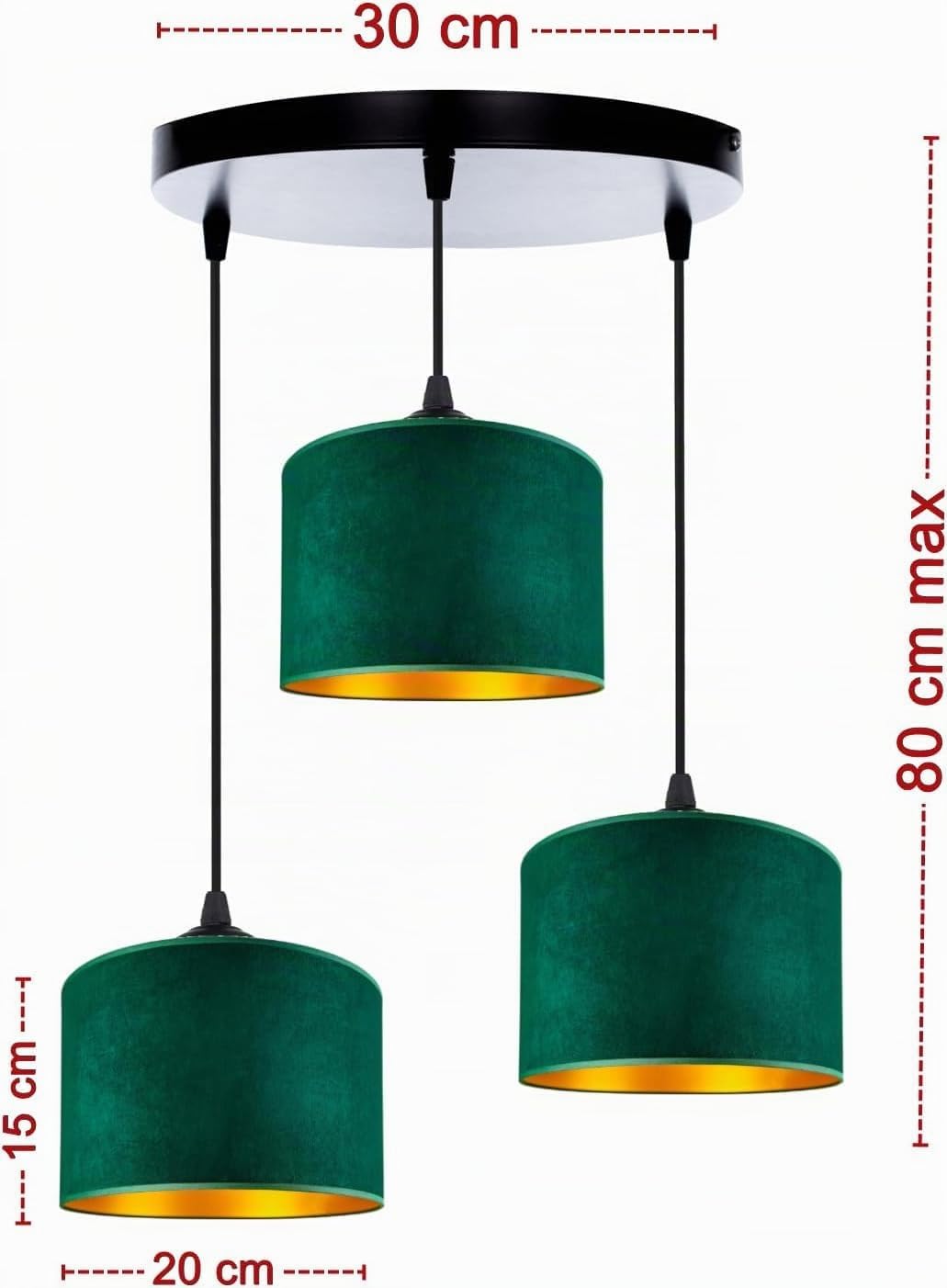 Home Deco Deckenlampe Grün Lampe Leuchte aus Velours Vintage Modern E27 Designerlauchte 3-flammig N230-ER3