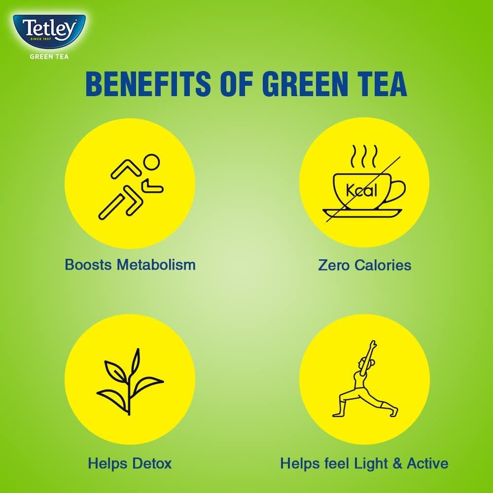Tetley Green Tea Immune, With Added Vitamin C, Ginger, Mint & Lemon, 100 Tea Bags, 1.4gx100 & Tetley Green Tea, Refreshing, 100 Tea Bags, 140 Grams 4