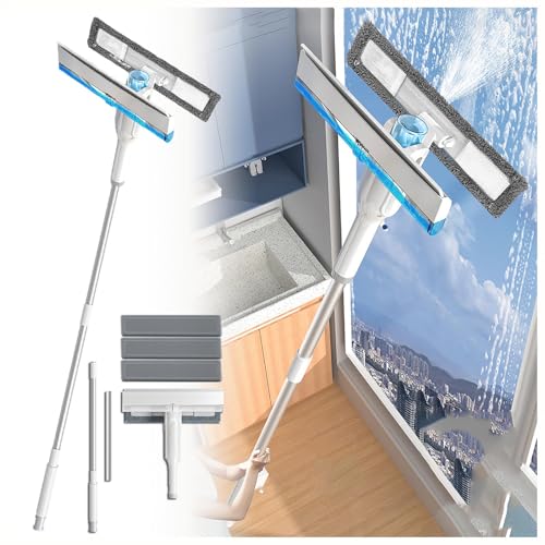 4 en 1 Spray Limpia Cristales con Colector De Aguas Residuales Y 3 Paños Microfibra, Limpiador De Cristales con Varilla De Extensión para Baños,Ventanas,Espejos