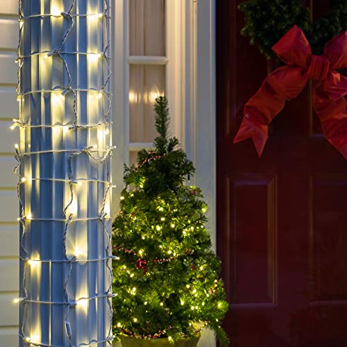 50 Warm White StretchNet Pro Expandable Christmas Column Lights, LED Column Wrap Lights - 20" x 45" Stretchable Net - White Wire Outdoor Christmas Lights