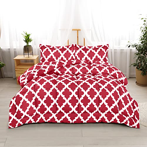 Utopia Bedding - Comforter Bedding Set With 2 Pillow Shams - 3 Pieces Bedding Comforter Sets - Down Alternative Comforter - Soft And Comfortable - Machine Washable, Quatrefoil Red, Queen #TOP5