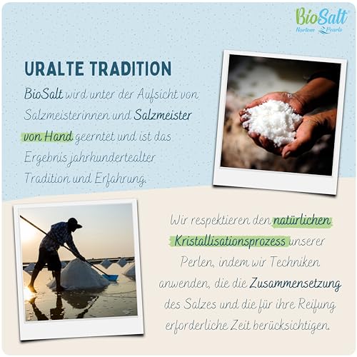 BioSalt Nortem Pearls Bio-Natives Meersalz 2x200 g Kübel Fein + 650 g Beutel Extra Grob + Mühle. 100% Natürliches. Reich an Mineralien. Gesundes Kochen. Unraffiniert, ohne Konservierungsstoffe.