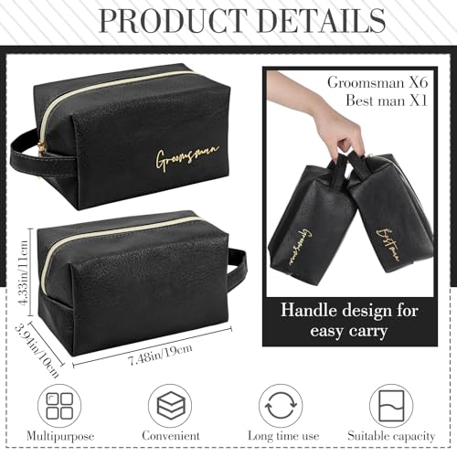 Amylove 7 Sets Man Gifts Men Toiletry Bag for Men Wedding Proposal Gift for Best Man PU Leather Cosmetic Bags with Zipper Bowknot Greeting Card Wedding Toiletries Accessories(Black)2